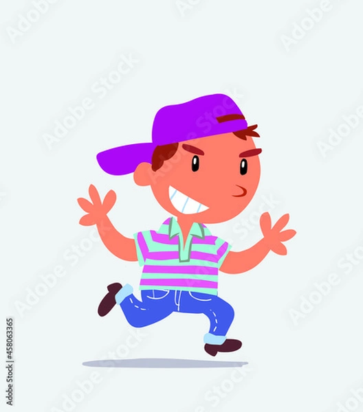 Obraz cartoon character of little boy on jeans running very pleased.
