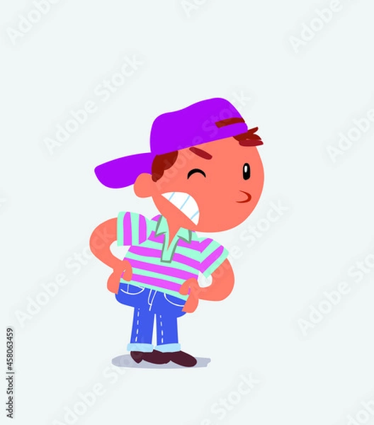 Obraz cartoon character of little boy on jeans suspecting something wrong.
