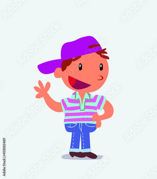 Obraz cartoon character of little boy on jeans waving happily.