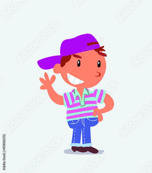 Obraz cartoon character of little boy on jeans waving while smiling.