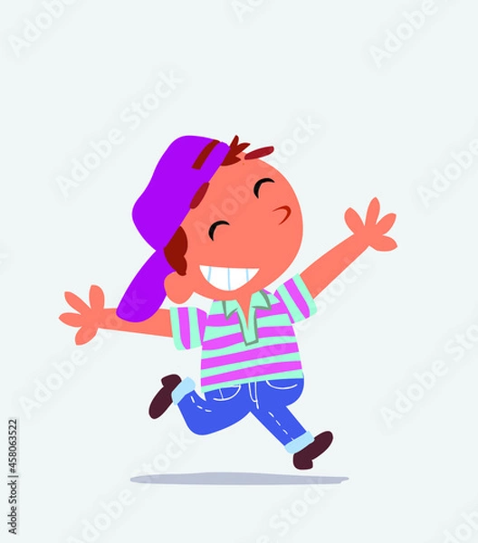 Obraz cartoon of little boy on jeans running euphoric.