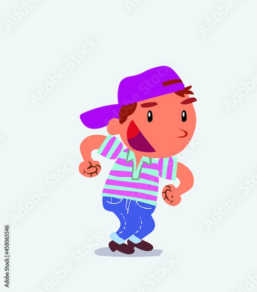 Obraz Euphoric cartoon character of little boy on jeans makes plans.