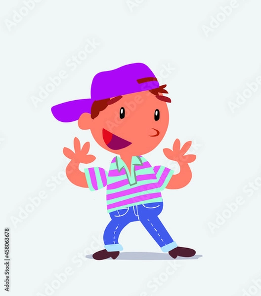 Obraz Pleasantly surprised cartoon character of little boy on jeans.