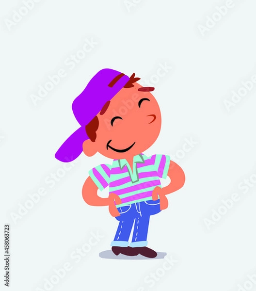 Obraz Satisfied cartoon character of little boy on jeans.