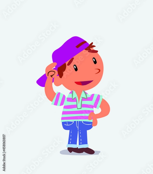 Obraz Thoughtful cartoon character of little boy on jeans scratching his head.