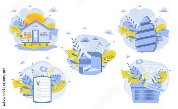 Fototapeta A set of images in a flat style, graphic elements. The finished image.