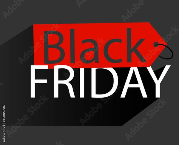 Fototapeta The finished image on the theme of Black Friday, a dark background, a red tag and text. Vector drawing.