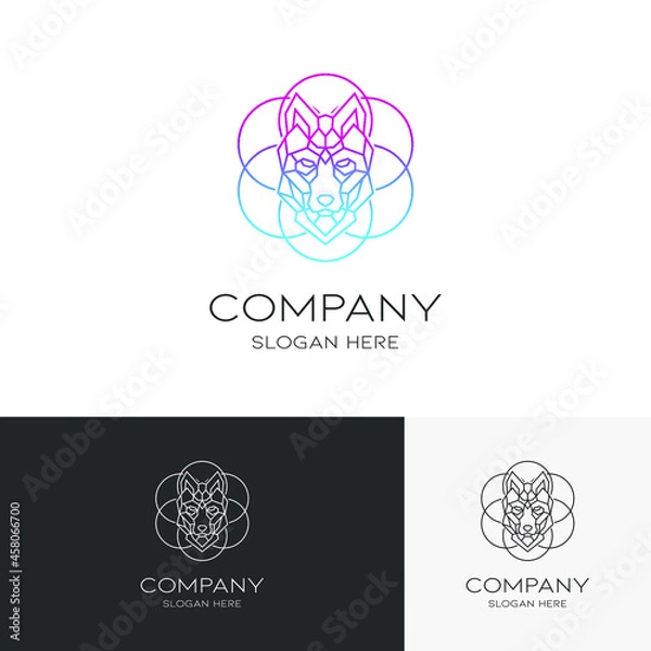 Fototapeta Polygonal geometric wolf with monogram style