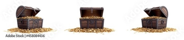 Obraz Open treasure chest overflowing with gold coins. 