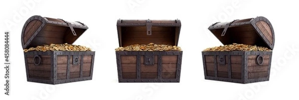 Obraz Open treasure chest overflowing with gold coins. Open treasure chest full of gold coins.