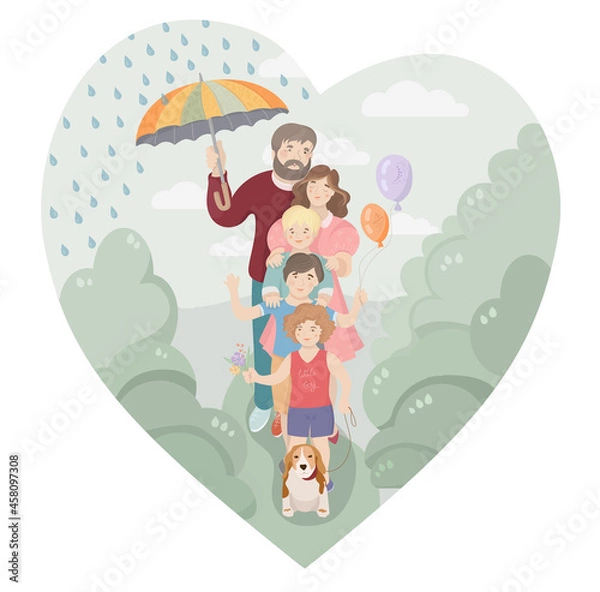 Fototapeta big happy traditional family with children and a dog vector image