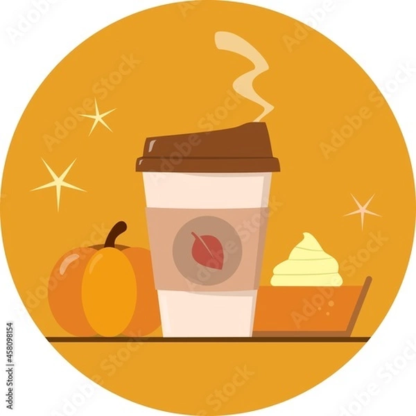 Obraz Fall pumpkin spice latte pie coffe graphic, autumn theme.