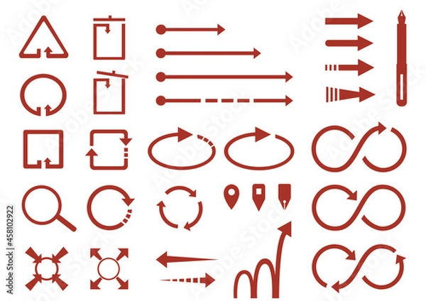 Obraz イラスト素材：リサイクルやビジネス等で使える矢印やアイコンのセット（赤系）