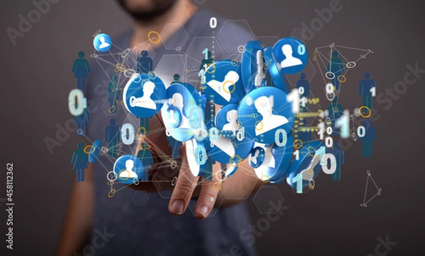 Fototapeta Digital technology background. Network connection dots and lines.