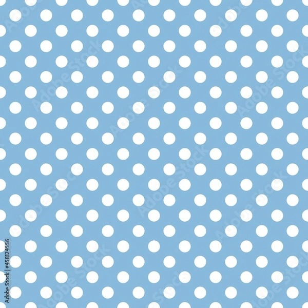 Fototapeta White and Blue Polka Dot seamless pattern. Vector background.