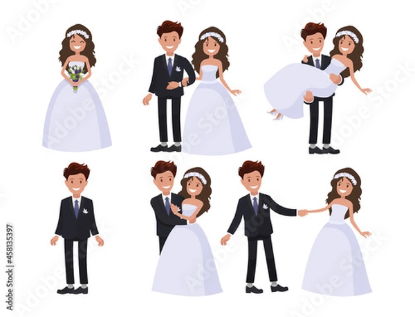 Obraz Set of characters bride and groom. Vector illustration.