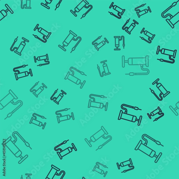 Fototapeta Black line Bicycle air pump icon isolated seamless pattern on green background. Vector
