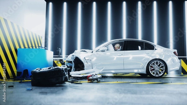 Fototapeta Generic 3d car crash test. Car destruction. 3d rendering.