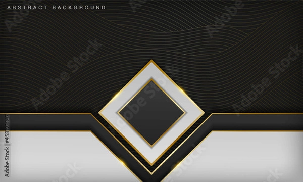 Fototapeta Abstract gold lines luxury on white overlap black background. Elegant 3d design template.
