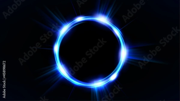 Fototapeta Blue Glowing Circle, Elegant Illuminated Light ring on Dark Background. Vector Illustration