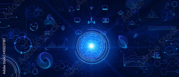 Fototapeta テクノロジーとインターフェースのホログラムのCGデザイン