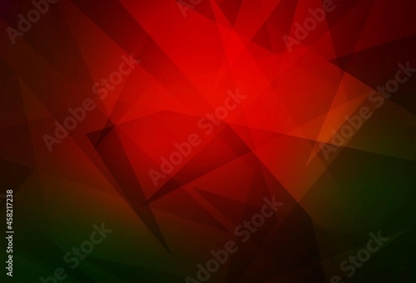 Fototapeta Dark Green, Red vector texture with triangular style.