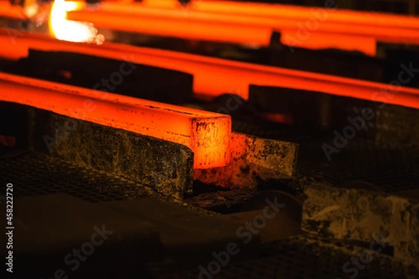 Obraz Hot billet (bloom) continuous casting, also called strand casting