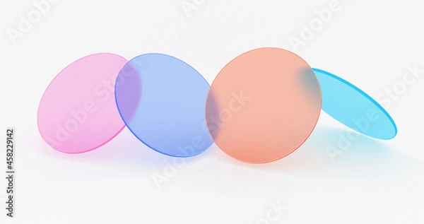 Fototapeta Transparent colored circles overlap on white background.