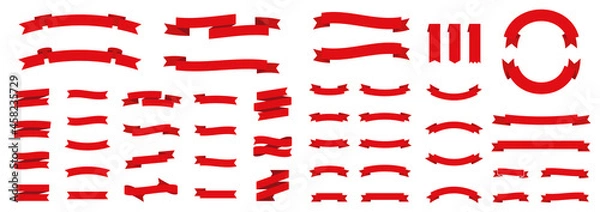 Obraz シンプルで使いやすいリボンとバナーのセット　赤・レッド