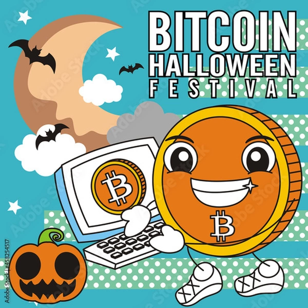 Fototapeta bitcoin cartoon halloween festival special edition vector illustration - background template stroke editable - business event
