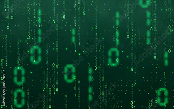 Fototapeta Green matrix digital background. Falling numbers digital network technology. Futuristic cyberspace. Vector illustration