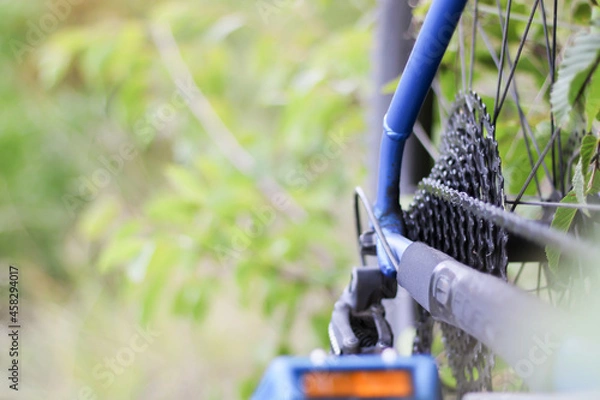 Obraz bicycle parts cassette and chain closeup