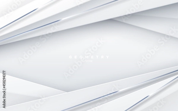 Fototapeta Abstract white background with paper layers and silver stripes.
