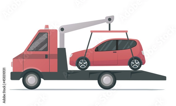 Obraz Tow truck concept. Colored flat vector illustration. Isolated on white background.