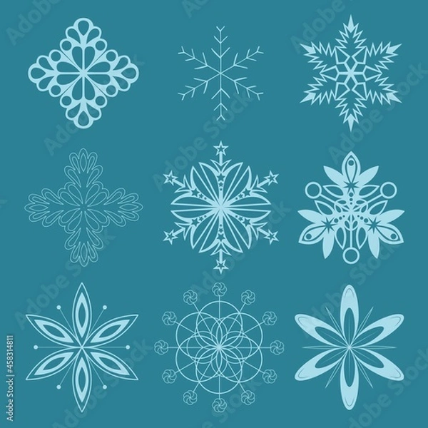 Fototapeta Set of snowflakes for winter design
