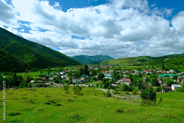 Obraz View of the village of Kolochava Ukraine, among the green mountains. Ukraine Carpathians, Transcarpathia.
