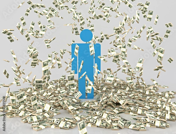 Fototapeta Человек осыпаемый денежными купюрами