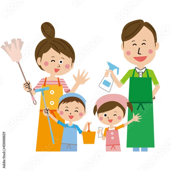 Obraz ポップな家族　家族みんなで大掃除