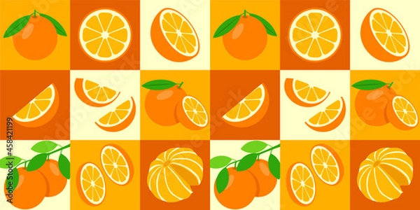 Obraz Orange fruit abstract seamless geometric vector pattern for packaging design