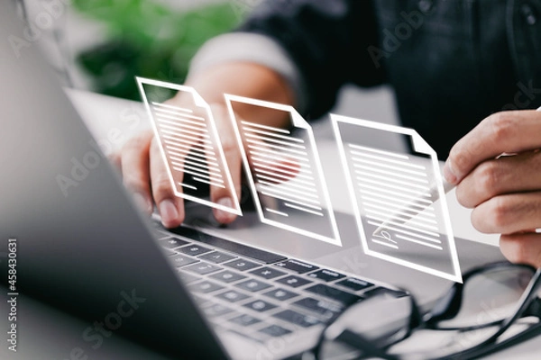 Obraz Electronic signature, document management, paperless office, signing business contract concept, E-signing