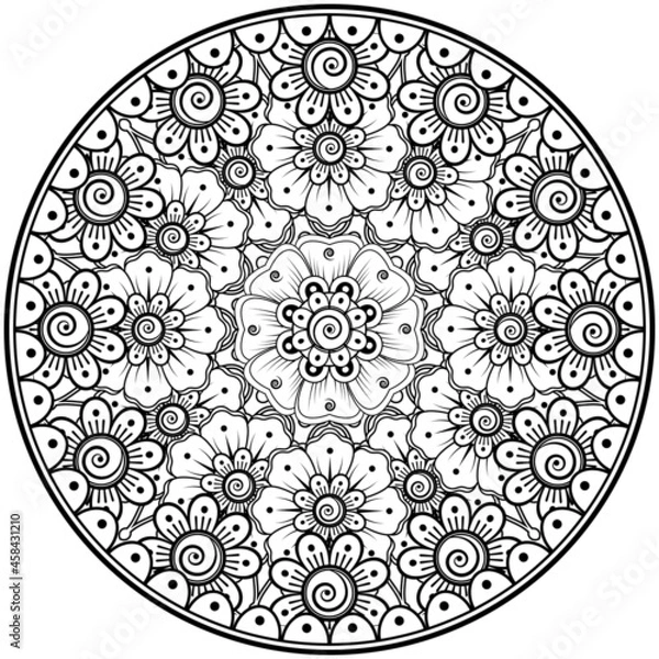 Fototapeta Circular pattern in the form of mandala with flower for henna, mehndi, tattoo, decoration. 