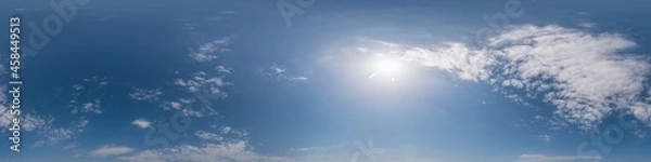 Obraz Blue sky panorama with Cirrus clouds. Seamless hdr 360 degree pano in spherical equirectangular format. Complete zenith for 3D visualization, game and sky replacement for aerial drone 360 panoramas.