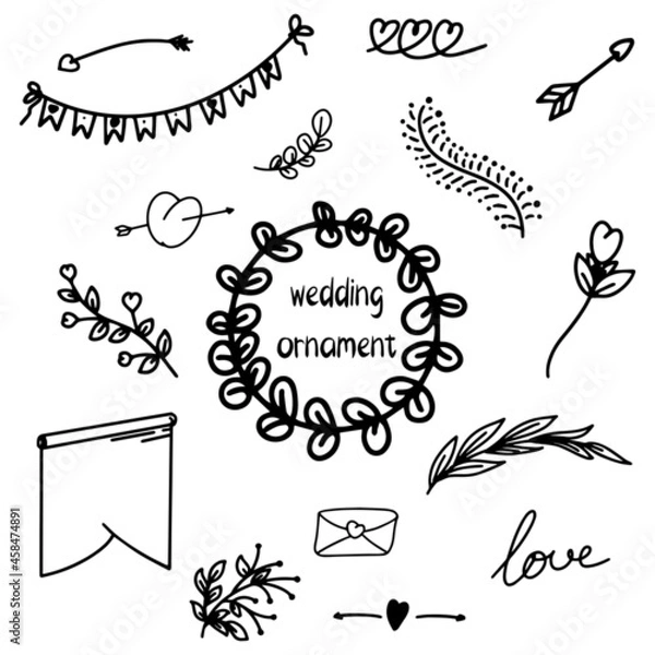 Obraz hand drawn doodle wedding ornament set. Vector illustration
