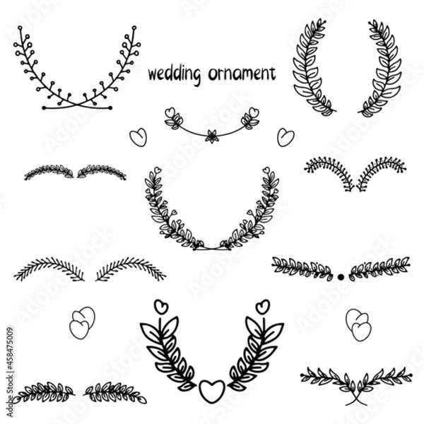 Fototapeta hand drawn doodle wedding ornament set. Vector illustration