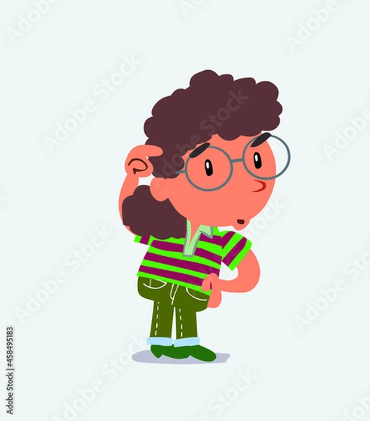 Obraz funny cartoon character of little girl on jeans doubting.