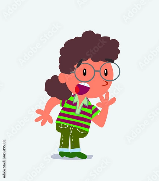 Obraz Unpleasantly surprised cartoon character of little girl on jeans looks to the side.