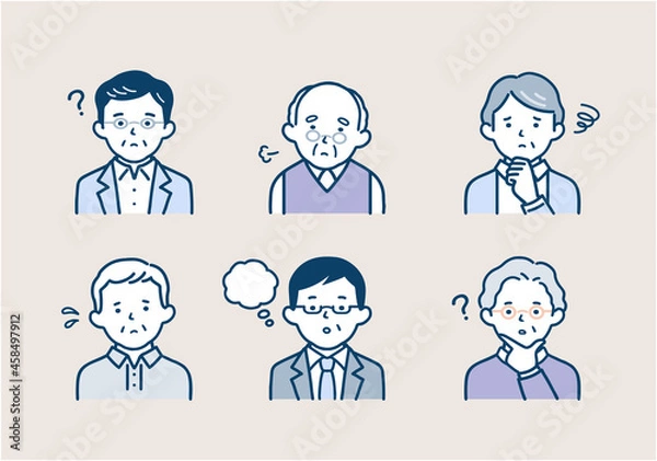 Fototapeta 困った表情をしたシニア男性のイラスト素材セット
