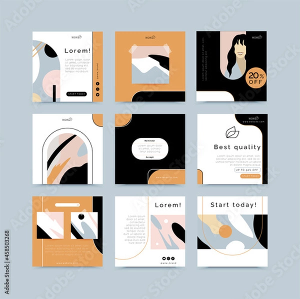 Fototapeta Social media feed, 9 vector templates for social media posts, easy editing