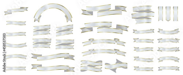 Obraz 金フチが付いたリボンとバナーのセット　白