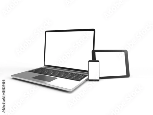 Obraz laptop mobile tablet isolated on white background